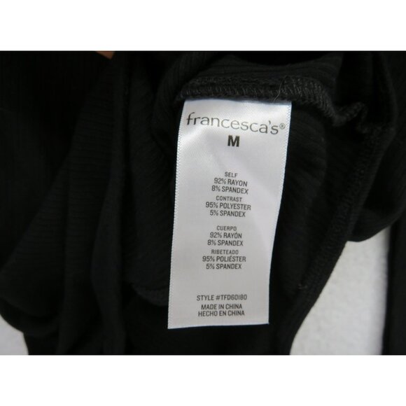Francesca's Bodysuit Womens Medium Black Mesh Sheer Long Sleeve Ribbed TFD6D180 - Picture 6 of 10